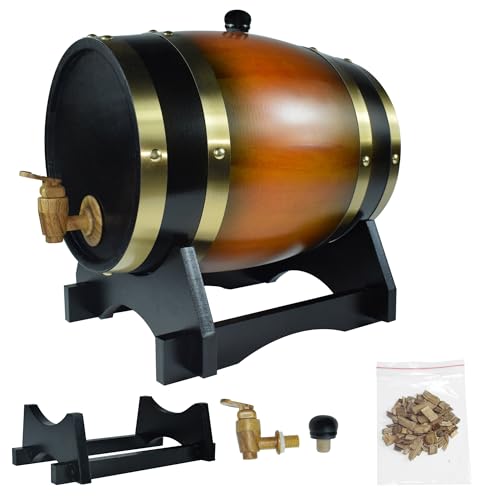 1.5L Whiskey Barrel Dispenser Oak Aging Barrels Home Whiskey Barrel Decanter for Wine, Spirits, Beer, and Liquor (Brown)