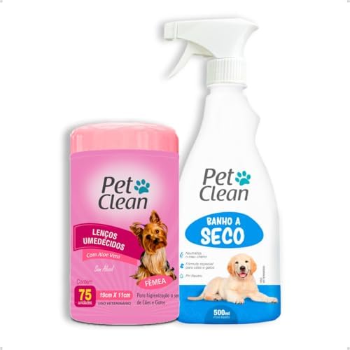 Kit Banho a Seco Pet Clean Sem Enxágue + Lenços Umedecidos para C...