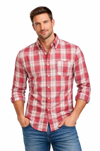 Blu Apparel Men's Checked Shirt Mens Shirts Short Sleeve and Long Sleeve Cotton Casual Shirt for Men (UK, Alpha, XL, Regular, Regular, Red)