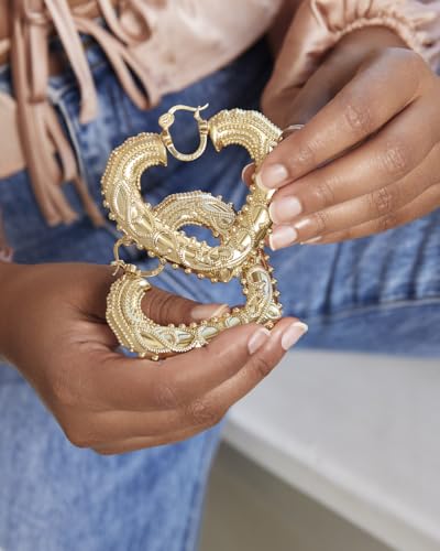 Sister Love - Queen of Hearts 18K Yellow Gold over Sterling Silver Regal Heart Hoop Earrings, 60mm (Large)3