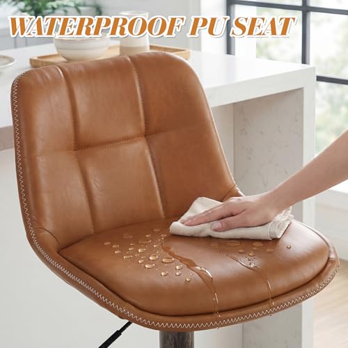 LSSPAID Set de 2 Butacos Ajustables con Giratorio 360°, Respaldo, Asiento en Cuero PU, Base de Metal con Acabado Antiguo Cepillado, Color Marrón miniatura 7