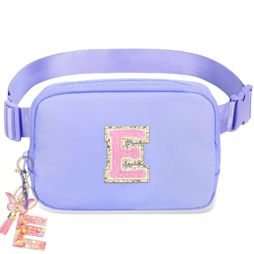 Image of Fanny Pack for Kids Girls 10-12 - Small Waist Belt Bag with Initial Letter Patch and Extender Strap for Women Teen Girl Friends Mini Bum Hip Travel Purse Crossbody Belt Bag Lavender Purple E