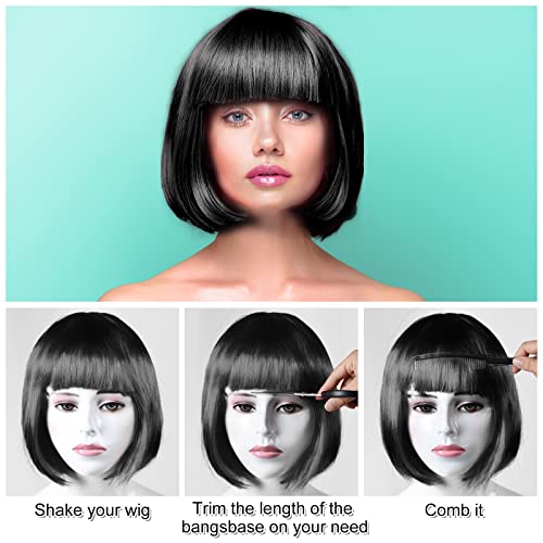 Image of PLULON Black Short Bob Wig and Sunglass Set, Neon Short Bob Wig Sunglass Pack Costume Colorful Cosplay Wig Hairpieces for Bachelorette Neon Party Favors, Halloween Decorations