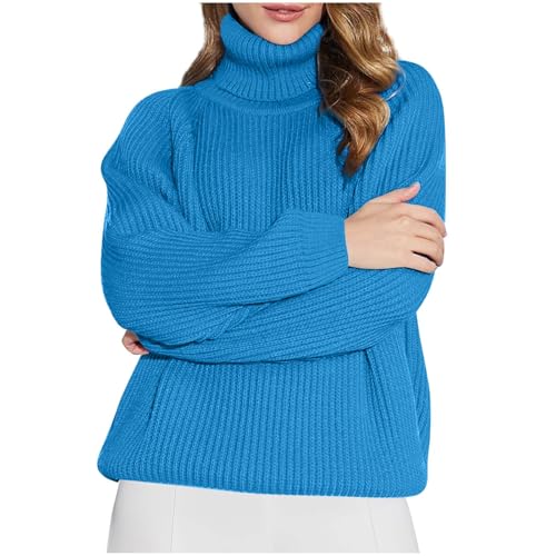 Image of Women Sweater Winter Womens Chunky Knit Jumpers Long Sleeve Crew Neck Knitted Cable Jumper Casual Loose Fit Pullover Top Sweaters Ladies Jumper Warm Thick Sweater Everyday Daliywear Blue