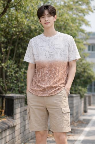 Image of London Hills Men's Cotton Printed Ombre Gradient T-Shirt | Loose Fit Casual Wear | Short Sleeve Crew Neck | Soft Breathable Fabric for Daily & Streetwear Use