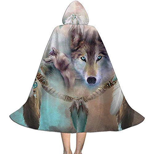 Rexing Mantello per Bambini,Mantelli con Cappuccio,Costumi Mantelli Cosplay,Mantello del Capo, Dream Catcher Wolf Peace Cappotto con Cappuccio Witch Halloween Cosplay L