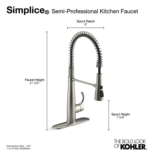 Kohler 22033-Vs Simplice Semi Professional Kitchen Sink Faucet, Pre-Rinse Kitchen Faucet, Commercial Faucet, Vibrant Stainless #TOP2