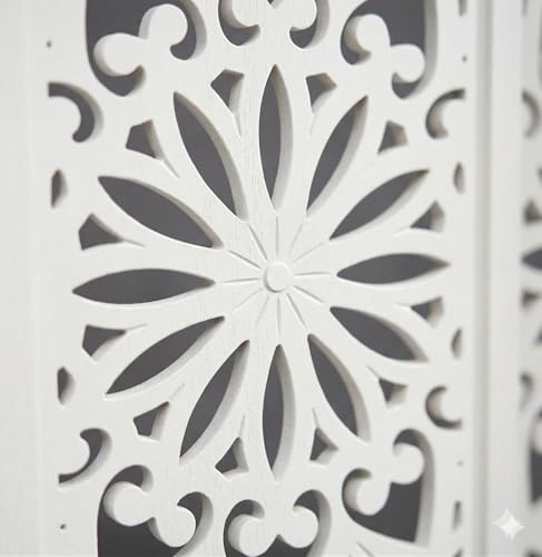 Image of Wooden Room Divider 6 Feet, 4-Panel Folding Wooden Partition for Living Room, Office, Pooja Room, Restaurant, Kitchen & Balcony (2W x 1.82H Meters). (Milky White)