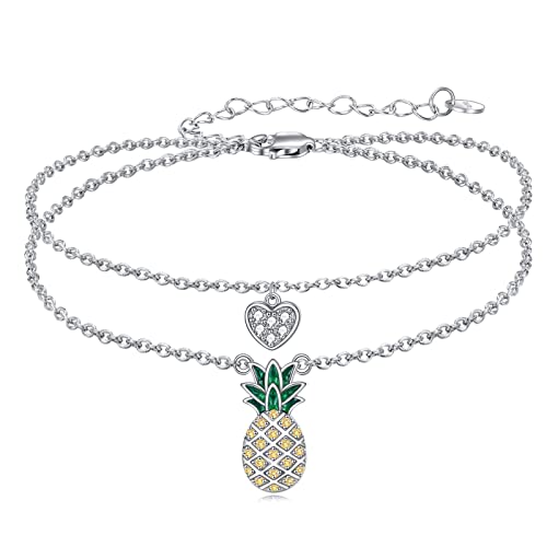 Image of LUHE Pineapple /Mushroom /Star /Mountain Anklets Sterling Silver Adjustable Chain Link Ankle Bracelets Beach Anklet Jewelry for Women Teens