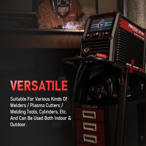 Image of YESWELDER Welding Cart with 4 Drawers for MIG Welder TIG Welder and Plasma Cutter, Black&Red Version Heavy Duty Large Storage 360 Rolling Welding Trolley
