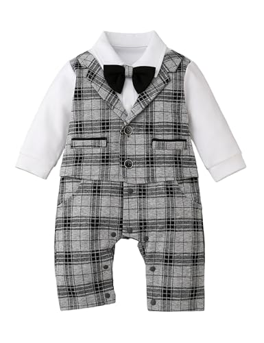 Image of HeMarIsle Infant Newborn Baby Toddler Boy Gentleman White Shirt Vest Bowtie Tuxedo Suit Onesie Dressy Outfit（7069B,12-18M）