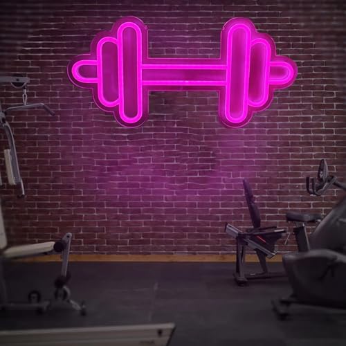 Image of Gym Neon Sign,Dumbbell LED Neon Light for Home Gym Decor,Pink Neon Sign Dimmable led gym lights for Wall Decor,Gym Decor Sports Neon Sign for Workout Room,Men Women Wall Decor Gift,15.7x7.9IN