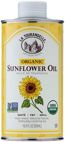 La Tourangelle, Organic High Oleic Sunflower Oil, Neutral Oil For Medium to High Heat Cooking and Skin Care, Non GMO, Pesticide and Chemical Free, 16.9 Fl Oz