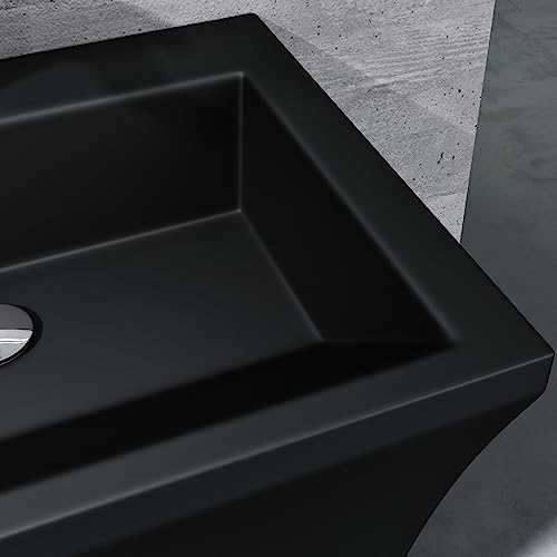 Mai & Mai Waschbecken Standwaschbecken aus Mineralguss Eckig Design Standwaschtisch Schwarz matt Waschplatz Waschsäule Standsäule Col07