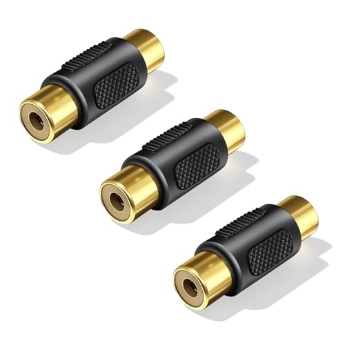 EZYUMM 3-Pack Gold Plated RCA Female to Female Coupler Audio Video Connector for Phono Speaker RCA Cables & Amplifiers