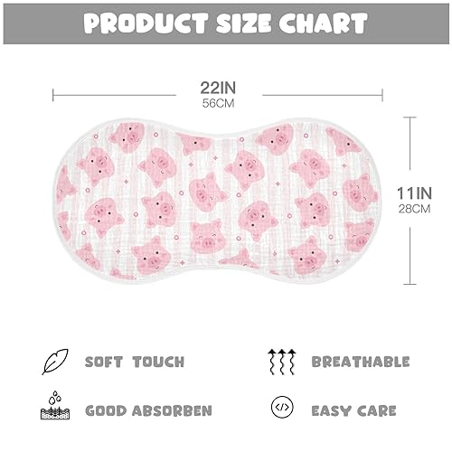 Image of Muslin Baby Burp Cloths, Pink Pigs Stripes Muslin Baby Rags Comfy Soft Absorbent in for Newborn Boys and Girls 2 Piece 22 x 11 Inch