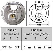Diagram showing shackle dimensions for Master Lock 40KA-4 padlock