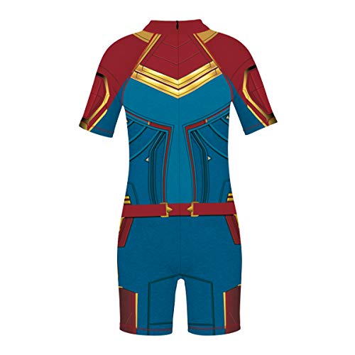 Plustrong Kids Girls Boys 3D Print One Piece Swimsuits Short Sleeve Rashguard Shirts Bathing Suit 5-12 Years(Captain Marvel Hero 010,L(9 Years-10 Years #TOP1