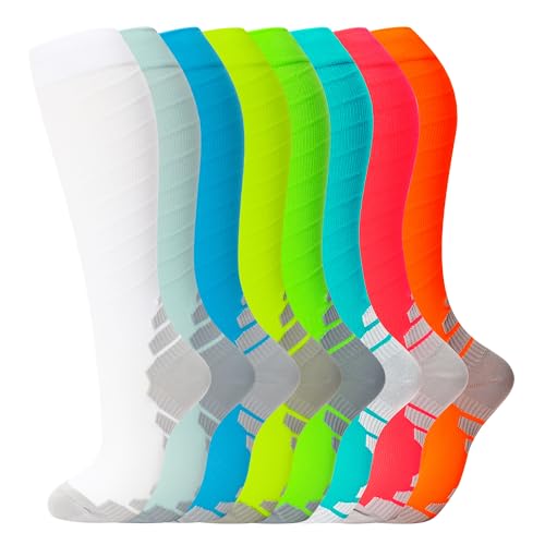 Image of fenglaoda 8 Pairs Compression Socks for Men & Women 20-30 mmHg Knee High Nurse Pregnant Running Medical and Travel Athletic
