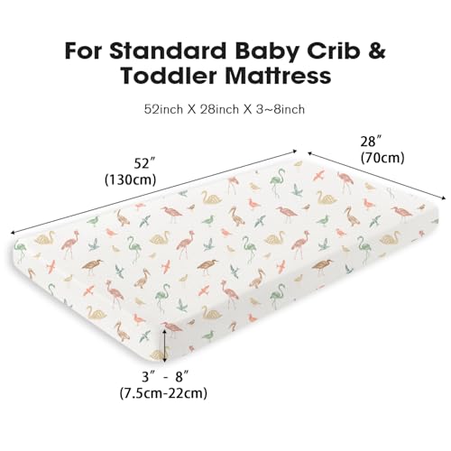 Image of Little Grape Land Muslin Crib Sheets Fitted for Boys and Girls 2 Pack, 100% Cotton Baby Bed Sheets Soft Breathable, Neutral Fitted Baby Mattress Sheets for Standard Crib 52x28 inches, Wetland Bird