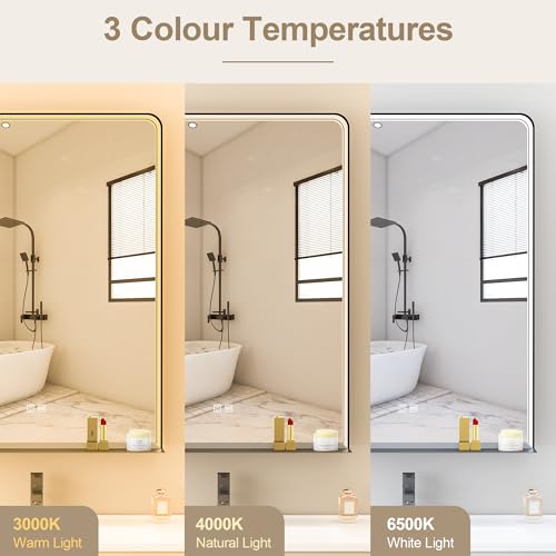 STARLEAD Bathroom-Mirror-With-LED-Lights 80x60 cm, LED-Bathroom-Mirror with Shelf, Dimmable, 3 Light Colours, Anti-Fogging, Memory Function, IP44, HD Tempered Glass, Black Matte Metal Frame - Image 4