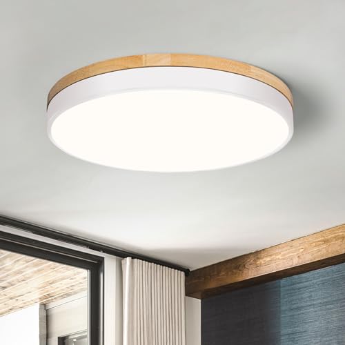 Image of Modern Wood White Flush Mount Ceiling Light 11.81 Inch