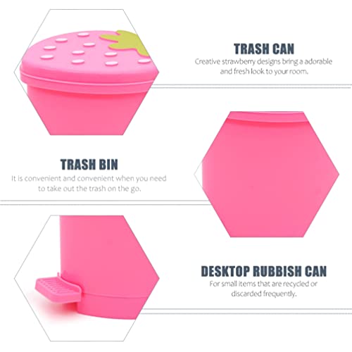 Image of HEMOTON Strawberry Trash Can Mini Desktop Trash Can with Lid Kawaii Trash Bin Small Wastebaskets Cute Plastic Garbage Can for Desk Car Office Kitchen