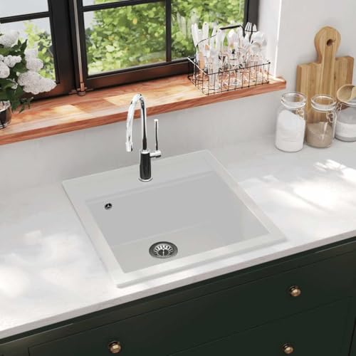 Snsowed Fregadero de Cocina con un Seno de Granito, Mueble Pila Lavadero, Pila Fregadero Cocina, Fregadero sobre Encimera, Fregadero Baño Encimera, Picas De Cocina, Blanco