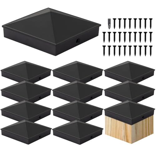 Image of VIVIDA 6x6 Aluminum Post Caps(Actual 5.5 inch x 5.5 inch), Black Metal Fence Post Caps with Waterproof Matte Powder Coated, for Wooden Fence, Deck, Mailbox, Patio, Screw & Driver Bit Included, 12 Pack