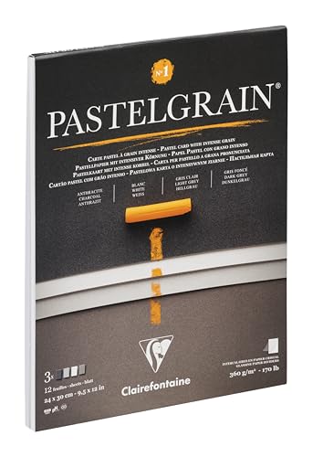 Carte PastelGrain Clairefontaine d'exception, papier 360g gris 24x30 cm pour techniques sèches
