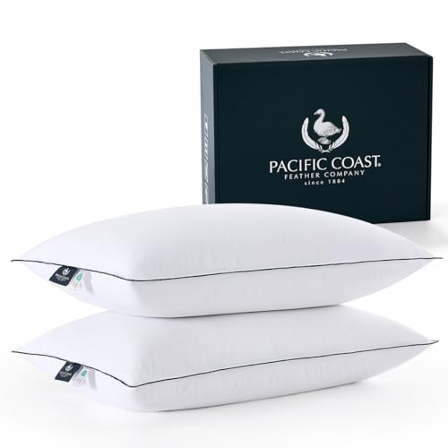 Pacific Coast White Goose Down Fiber Pillows, Bed Pillows for Back, Stomach and Side Sleepers, King Size Pillows Set of 2, Hotel Collection, Fluffy, Medium