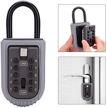 CCYX Key Lock Box,Realtor Key Lock Box Safe Lockbox 10-Digit Push Button Combination Safe Vault - Portable Outdoor Stor a Key - Door Handle or Fence Mount.