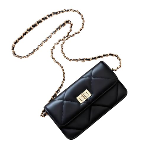 Black Purse with Leather Woven & Sleek Gold Chain Strap, Small Crossbody Bag Perfect for Carrying Daily Essentials