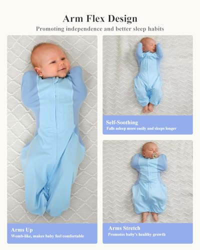 Image of Swaddle for Newborns, Baby Swaddles 0-3 Months 5-13lb, Arms Up Swaddle 0-3 Months Newborn with Moisture-Wicking Fabric, Promotes Healthy Hip Development, 2-Way Zipper & Foot Buttons, 1Pack,Blue