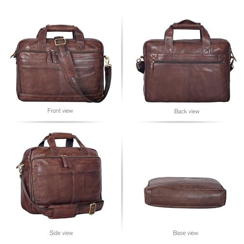 Image of Oak Leathers Leather Messenger Bag for Men and Women - Laptop Briefcase Bag For College, Office, Adjustable Shoulder Strap