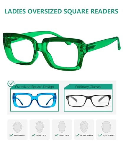 Image of Eyekepper 3 Pack Stylish Reading Glasses Women - Oversized Square Readers (Black /Transparent /Blue) +2.50