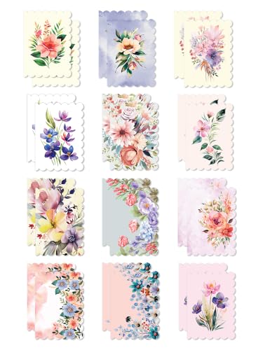 Image of DOODLE Floral Blank Notecards with Envelopes - Set of 24 Mini Greeting Cards with 24 Envelopes & 48 Stickers | Thank You Notes, Gift Enclosures & All Occasion Cards