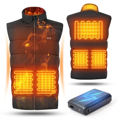 Chalecos Calefactables Para Hombre y Mujer, con Doble Control, 3 Niveles de Temperatura y 6 Zonas de Calentamiento, Tejido Resistente al Viento y al Agua, Batería de16000mAh, Ideal Para Senderismo