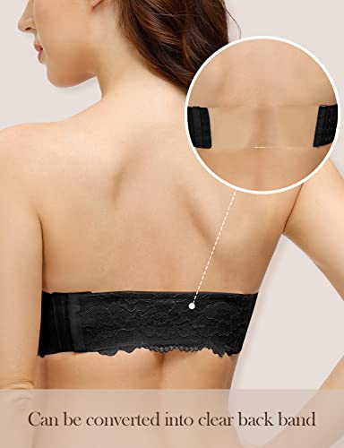 Women's Clear Back Strapless Super Padded Push Up Lace Bra Convertible Straps Underwire Lift Up Bras #TOP1
