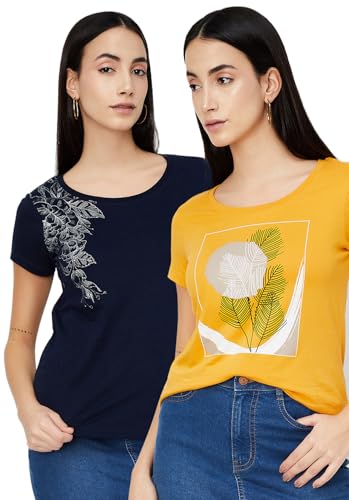 Image of Max Women's Cotton Regular Fit Graphic Printed T-Shirt - Pack of 2