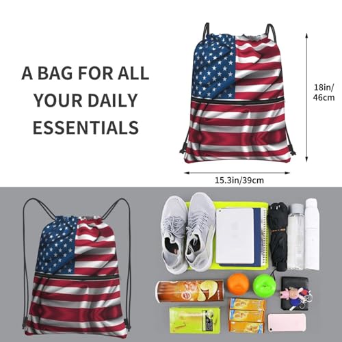 American Flag Drawstring Zipper Backpack For Hiking Camping Yoga - Durable And Convenient Daily Carry4