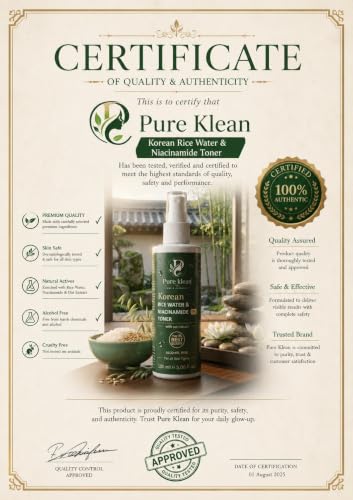 Image of Pure Klean Korean Rice Water & Niacinamide 3% Face Toner with Oat Extract | Alcohol-Free Hydrating Facial Toner | Lightweight Daily Toner for All Skin Types | 100 ml