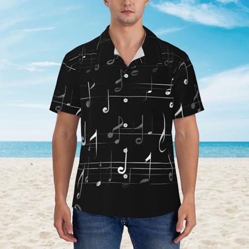 Black Music Notes Print Short Sleeve Button Down Shirts for Summer,for Both Formal and Casual Occasions4