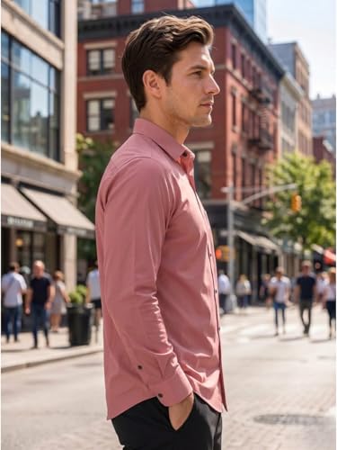 Image of Men's Regular Fit Solid Pattern Cotton Shirt with Spread Collared Long Sleeve Standard Length and Button Down Closure Type | Shirts | Stylish Shirts for Men