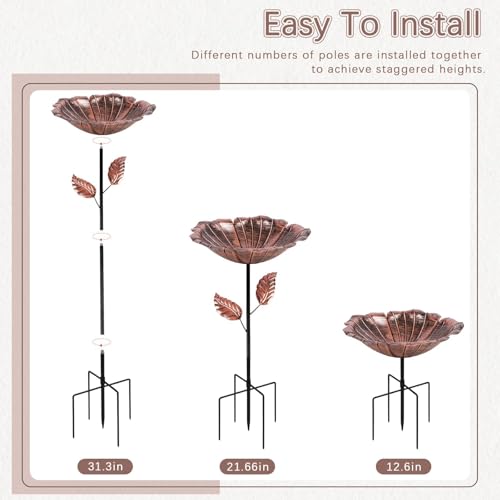 Image of 2 Pack Bird Bath for Outside, Outdoors Garden Decor Flower Birdbath | Vintage Metal Bird Bowl with Five Stakes for Hummingbird Baths & Bird Feeders, 31.3 inch H x 10.63 inch Dia (Bronze,Vintage Green)