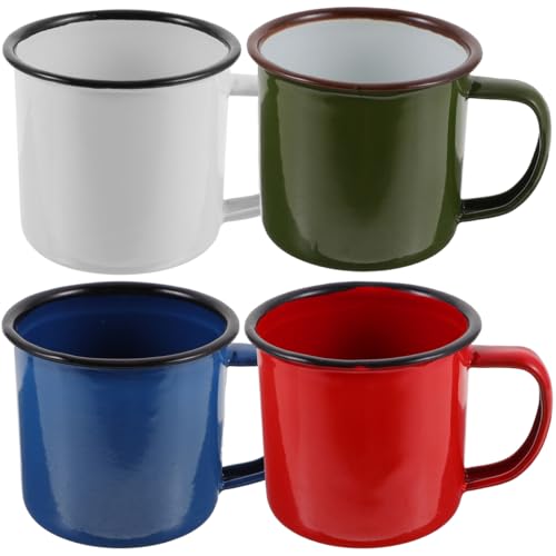 EXHUMKY Lot de 4 tasses vintage en émail avec poignées Petites tasses à café durables pour Hot Pot Camping Barbecue Léger et portable