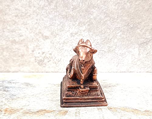 Image of Copper Idols, 5.3 cm, Copper Handmade Nandhi 152 g, Patina Antique Finish, Pack of 1 Piece
