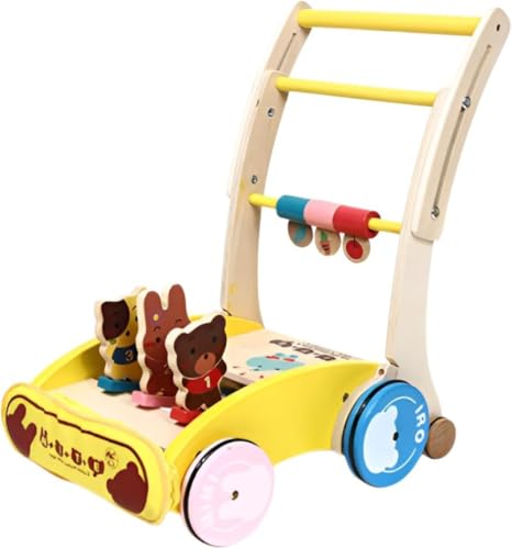 Citybaby手押し車赤ちゃんおもちゃカタカタ歩行器【転倒防止安全安心設計】木製ベビーウォーカーカタカタ木の3段階高さ調(36cm/46cm/52cm) 6-18ヶ月対応広葉樹製歩行器歩行練習簡単組み立て押し車知育玩具出産 (有重み的反反防止スタイル)