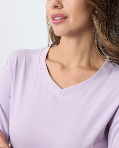Real Essentials 4 Pack: Women's V-Neck Cotton Long-Sleeve T-Shirt (Available in Plus Size)4
