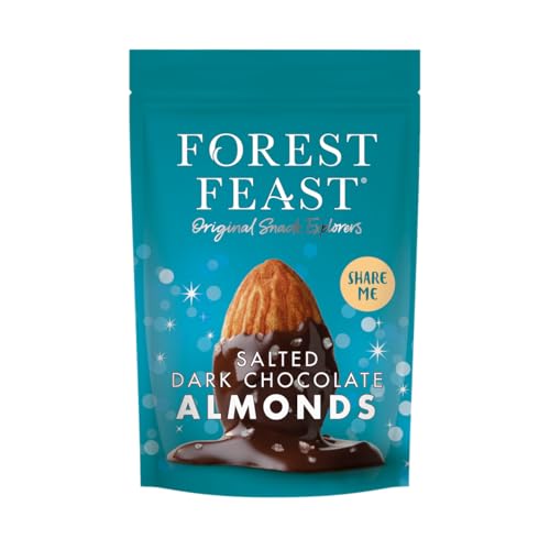 FOREST FEAST Salted Dark Chocolate Almonds 270g – Belgian Dark Chocolate Coated Nuts, Gluten-Free, High Protein, Vegan Snack Bag